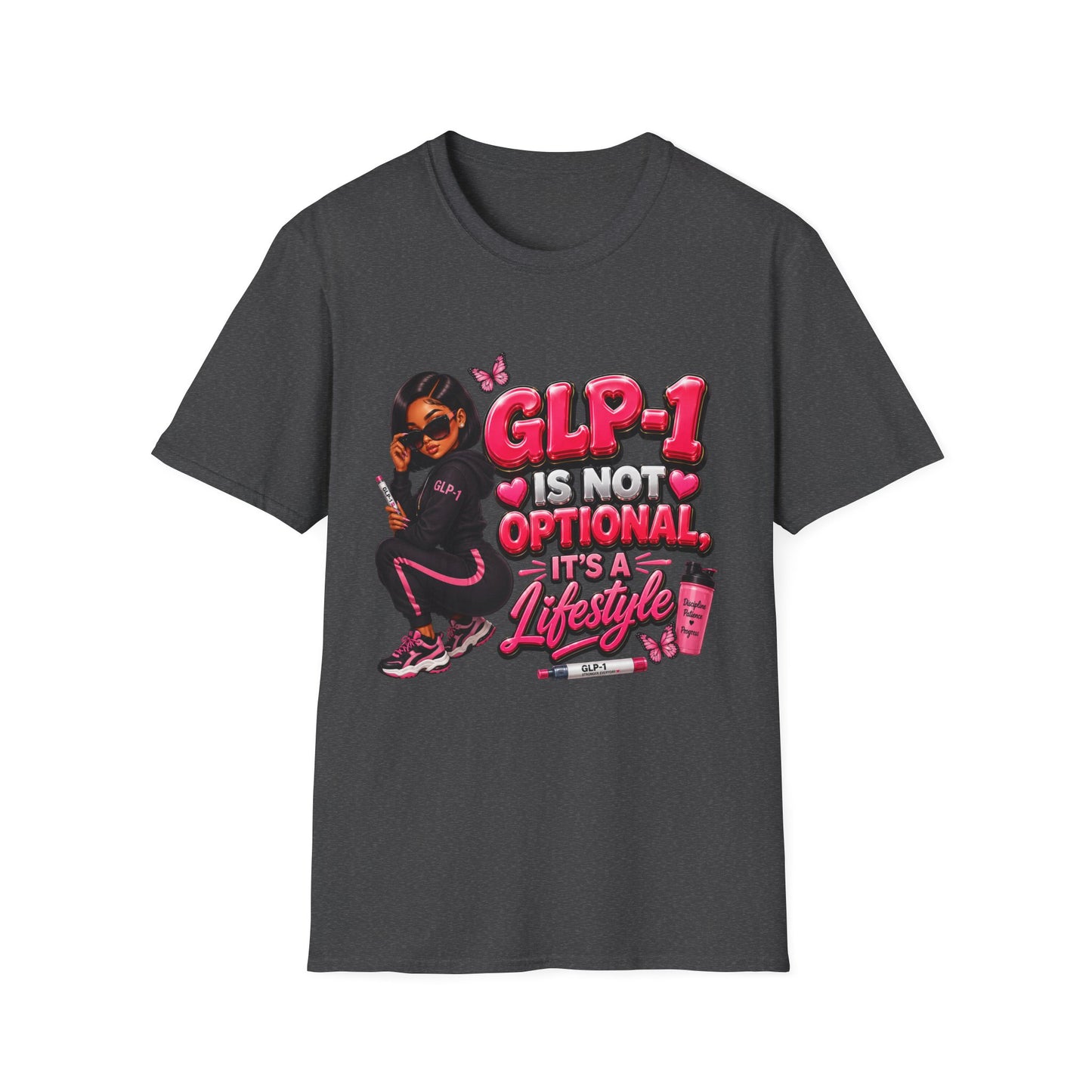 GLP-1 Is Not Optional, It’s a Lifestyle Unisex Graphic T-Shirt | Pink Fitness & Wellness Tee