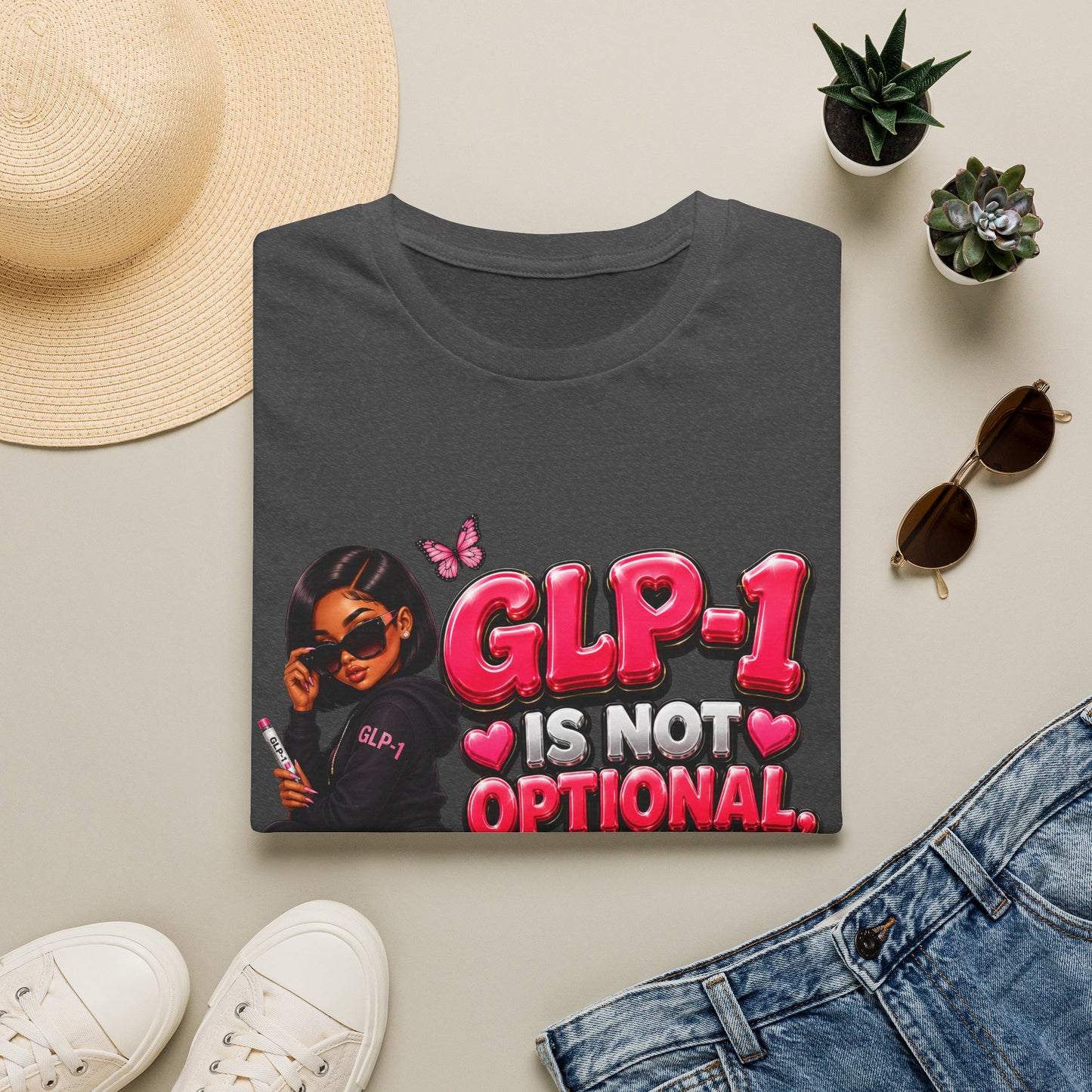 GLP-1 Is Not Optional, It’s a Lifestyle Unisex Graphic T-Shirt | Pink Fitness & Wellness Tee
