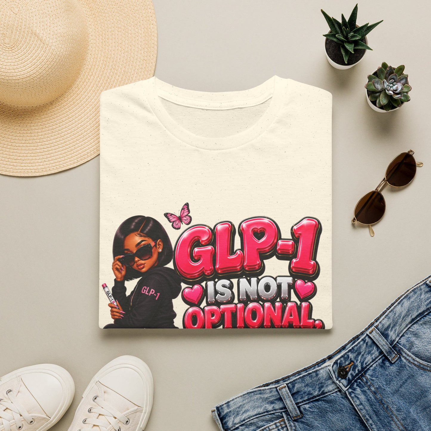 GLP-1 Is Not Optional, It’s a Lifestyle Unisex Graphic T-Shirt | Pink Fitness & Wellness Tee