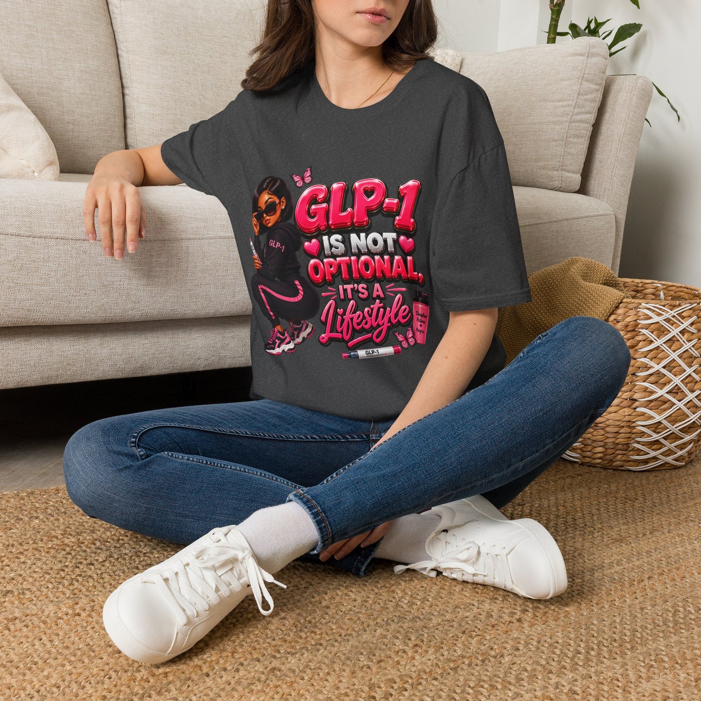GLP-1 Is Not Optional, It’s a Lifestyle Unisex Graphic T-Shirt | Pink Fitness & Wellness Tee