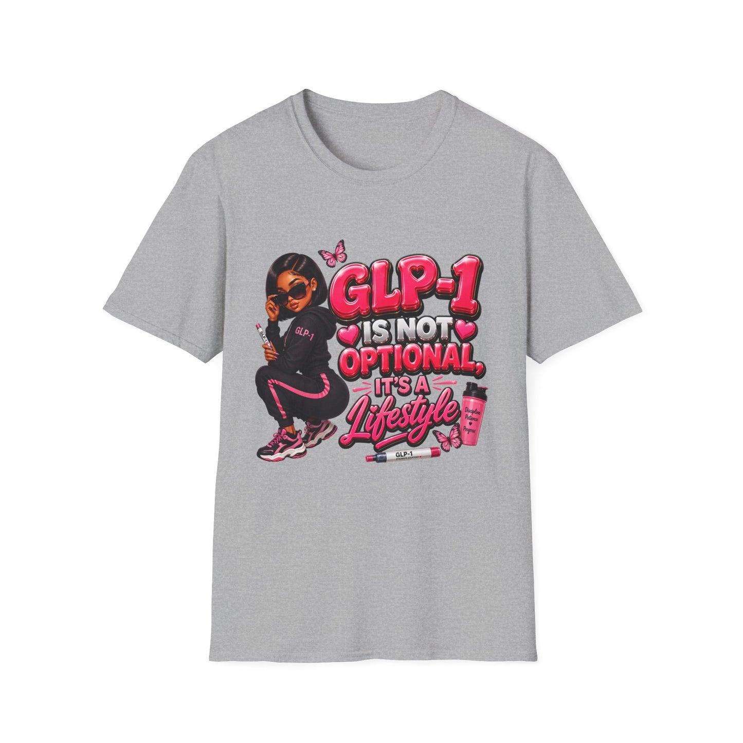 GLP-1 Is Not Optional, It’s a Lifestyle Unisex Graphic T-Shirt | Pink Fitness & Wellness Tee